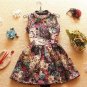 New retro dress high waist pearl oil painting flowers sleeveless puff vest tank dress
