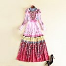 HIGH QUALITY New 2017 Designer Runway Maxi Dress Women\'s Long Sleeve Beading Vintage Floral Printed