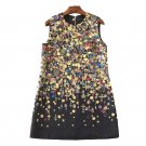 High Quality 2018 Women Designer Runway Spring Summer Dress Sleeveless Straight Beading Printed Jacq