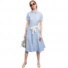 Dress Turn-down Collar Bow Tie Lace Up Pockets Vestidos