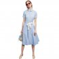 Dress Turn-down Collar Bow Tie Lace Up Pockets Vestidos