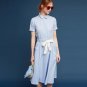 Dress Turn-down Collar Bow Tie Lace Up Pockets Vestidos