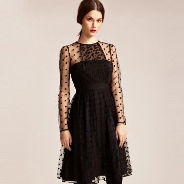 see through pleated dressesladies high waisted podka midi  dresses