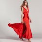 V-neck Backless Split Zipper Side Ruffles Vintage Lady Dresses