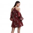 Long Sleeve Red A Line Dress Wire Flower Dress Boho