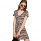 Checks V-neck A Line Vestidos Female Summer  Cocktail Party Dress