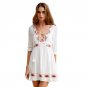 Embroidery Print Lace Up V-Neck Regular Cute Summer Half Sleeve Dress
