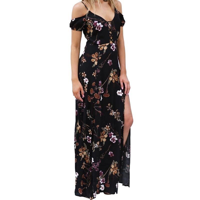 Maxi Beach Long Dress Strip Female off shoulder Robe Dresses
