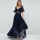 ladies elegant sexy deep V neck high waist long swing dress