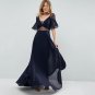 ladies elegant sexy deep V neck high waist long swing dress