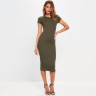 2017 Summer dress Fashion Sheath Women Dress round neck short sleeve cotton Material long dresses 5 