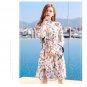 New elegant chiffon dress 2018 o-collar slim print dress women bandage Flare Sleeve dress sweet casu