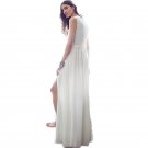 White Deep V Neck High Open Split Dress Women Fashion Single Breasted Sleeveless Party Long Beach Dr
