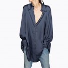 Dress Women\'s Shirt Dresses Female Top Long Sleeve Blouse Dark blue Novelties