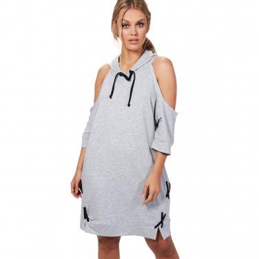 Simple Large Size  Hit Strapless Hooded Half Sleeve Mini Female Dress