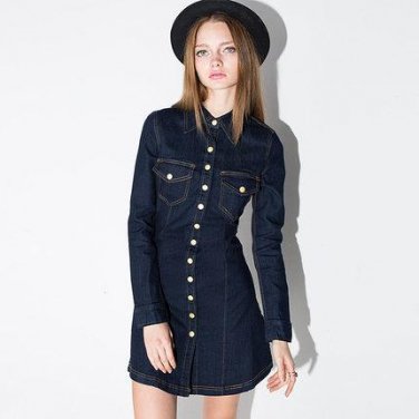 Dresses Long Sleeve Dark Blue New 2017 Fashion Women Spring Autumn