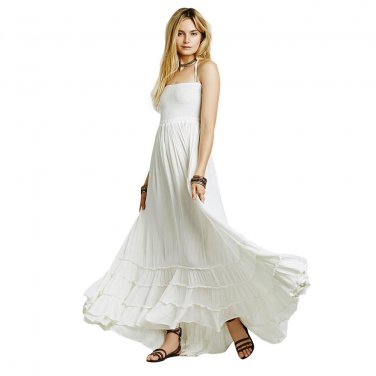 Ruffles Patchwork Backless Vestidos Casual Summer Beach Maxi Dress