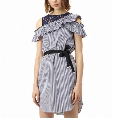Mini A-Line Dresses Casual Lace Sweet Ruffles Dresses Elegant Striped Vestidos
