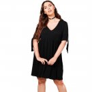 Short Sleeve Solid Black Women Dress Large Size Dress 3XL 7XL