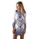 Printed Cotton Mini Dresses O-Neck Belt Waist Female Party Dress