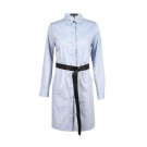long sleeve tunic belt SML XL XXL blue woman\'s Casual shirt dress