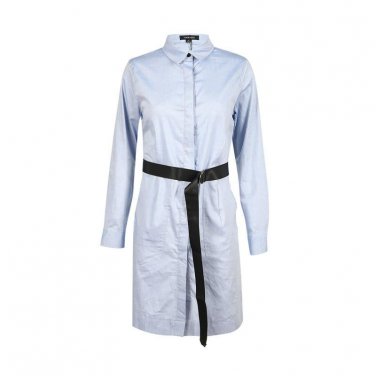long sleeve tunic belt SML XL XXL blue woman\'s Casual shirt dress