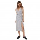 sexy strappy side slit button up calf length cotton dress