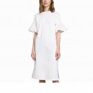 Short Sleeve Dress Vestidos Femininos Solid Split Mid-calf Dresses