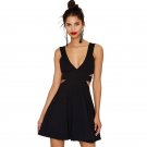 V neck Cut Out Black Dress Elegant Ladies Summer Dresses Party
