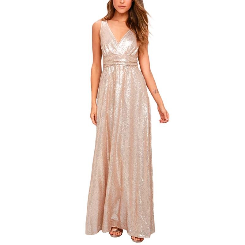 women ladies elegant sexy open V neck long occasion party dresses