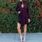 V neck Checked print Mini Dress party