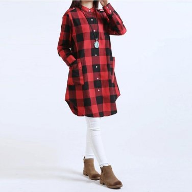 Cotton Linen Plaid With Pockets Mini Dress