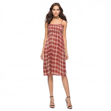 Sleeveless Strapless Printed Plaid Sexy Slim Women Dress