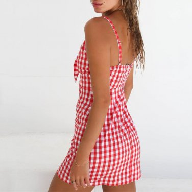 Plaid Bandage Bodycon Short Mini Dress