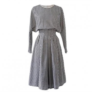Back Button Elastic Waist O-neck Bowknot Dresses