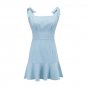 Style Women Ruffle Plaid Dress Solid Color