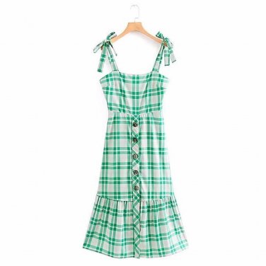Stylish Woman Button Mid-Calf Dress Vestidos