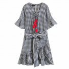 Short Flare Sleeve Ruffles Hem A-Line Dress