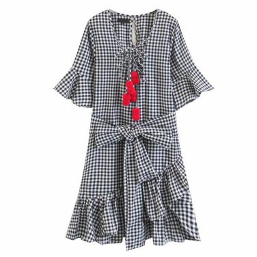 Short Flare Sleeve Ruffles Hem A-Line Dress