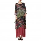 Long Sleeve Loose Cotton Linen Patchwork Maxi Vestido Dress