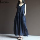 2018 Summer ZANZEA Women Elegant V-Neck Sleeveless Work Office Maxi Vest Tank Dress Boho Beach Cotto