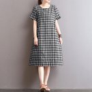 Plaid Loose Cotton Linen Baggy Vestido Plus Size Dress