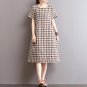 Plaid Loose Cotton Linen Baggy Vestido Plus Size Dress