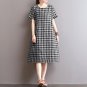 Plaid Loose Cotton Linen Baggy Vestido Plus Size Dress