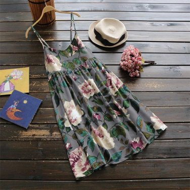 Casual Boho Floral Printed Cotton Linen Vestido 5XL