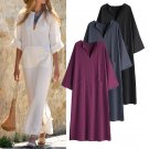 Deep V Neck Long Sleeve Split Long Maxi Dress Kaftan