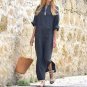 Deep V Neck Long Sleeve Split Long Maxi Dress Kaftan