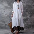 Cotton Linen Buttons Down Long Shirt Dress Vestido