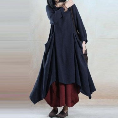 Spring Leisure Cotton Linen Baggy Party Long Dress