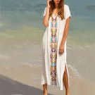 Floral Print Long Maxi Dress Short Sleeve V Neck Split Dresses